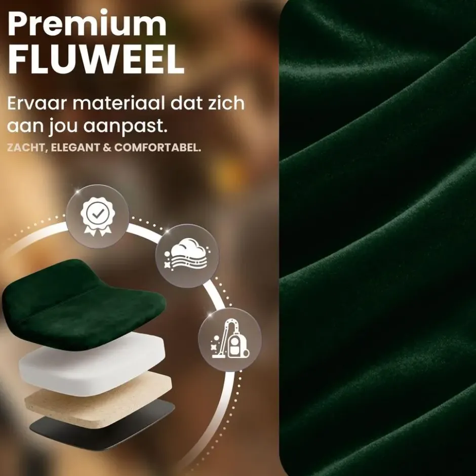 CLP Barkruk Weston zwart Frame - Fluweel - donkergroen