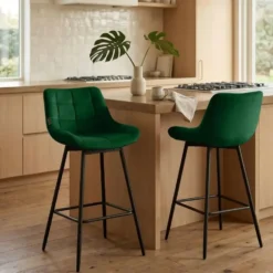 CLP Barkruk Weston zwart Frame - Fluweel - donkergroen