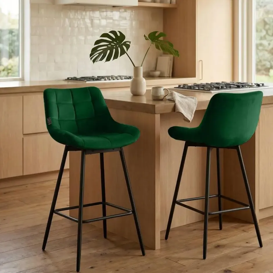 CLP Barkruk Weston zwart Frame - Fluweel - donkergroen