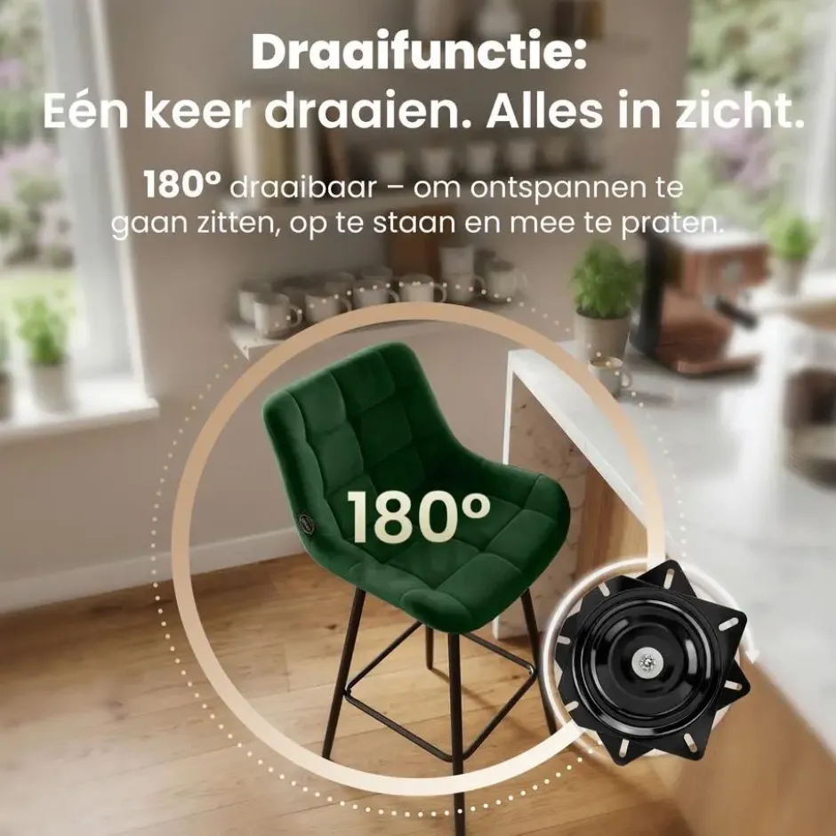 CLP Barkruk Weston zwart Frame - Fluweel - donkergroen