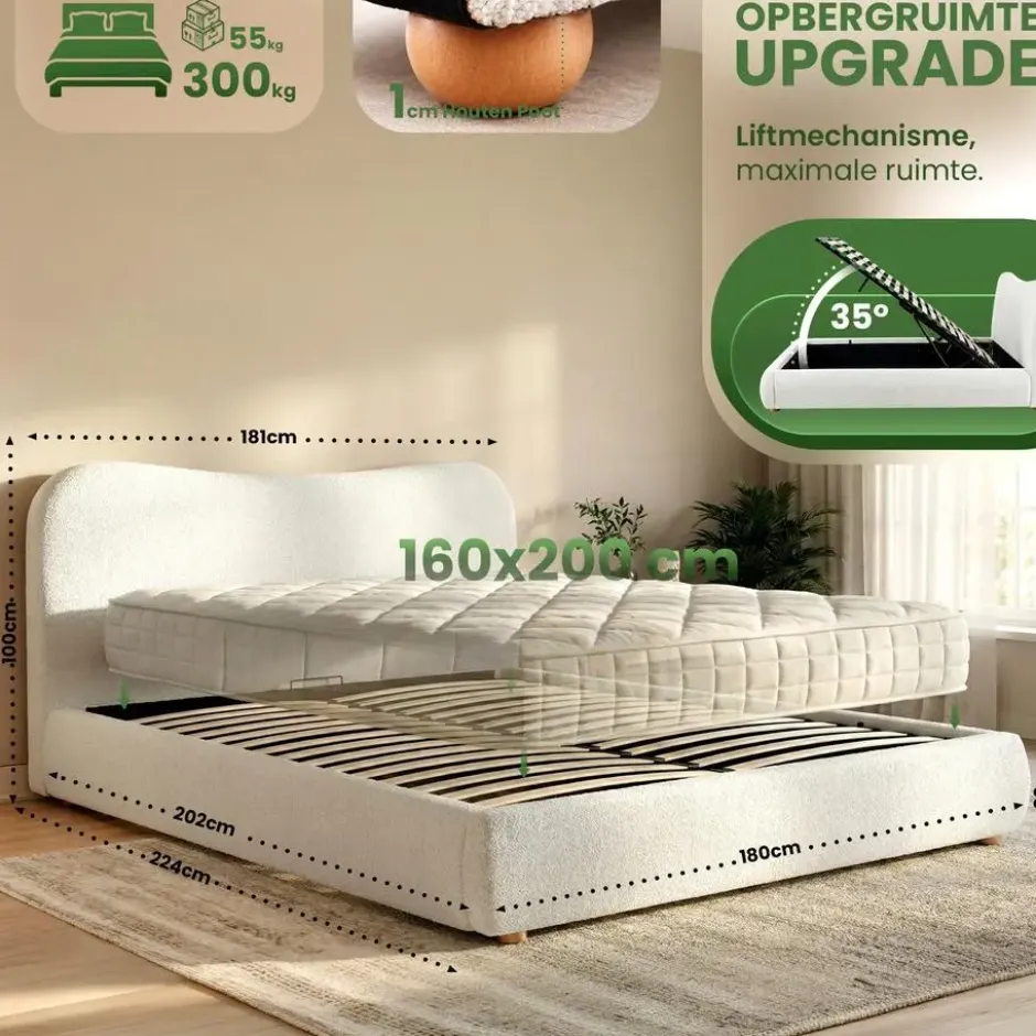 CLP Bed Maido 100x181x224 cm - creme