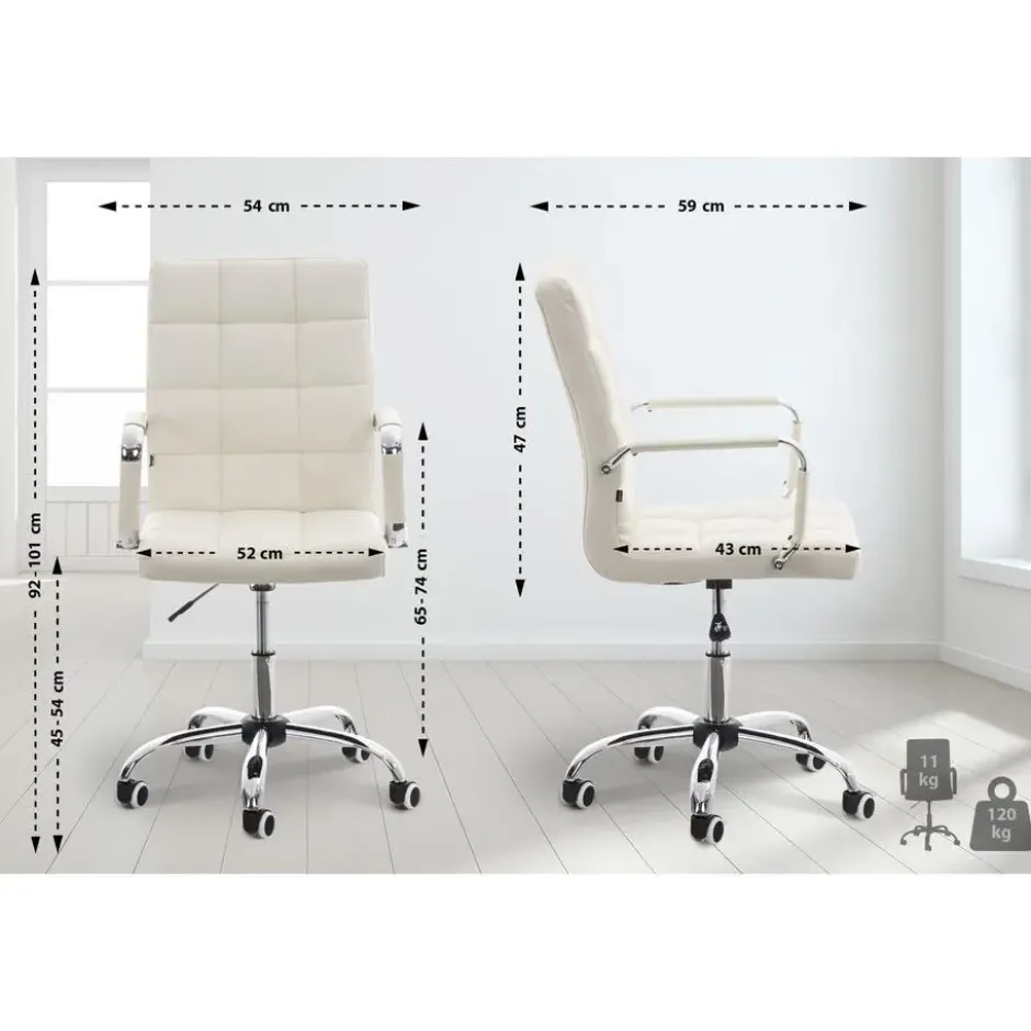 CLP Bureaustoel Deli V2 chroom Frame - Kunstleer - wit