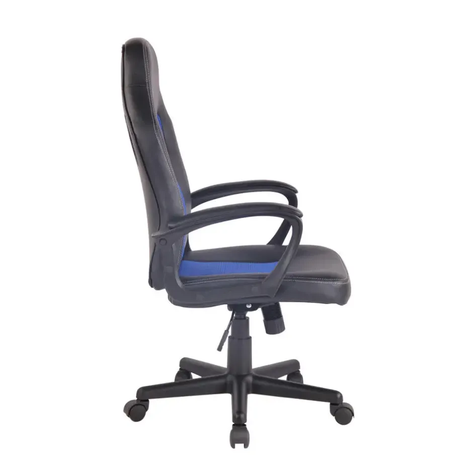 CLP Bureaustoel Elbing zwart Frame - Kunstleer - zwart/blauw
