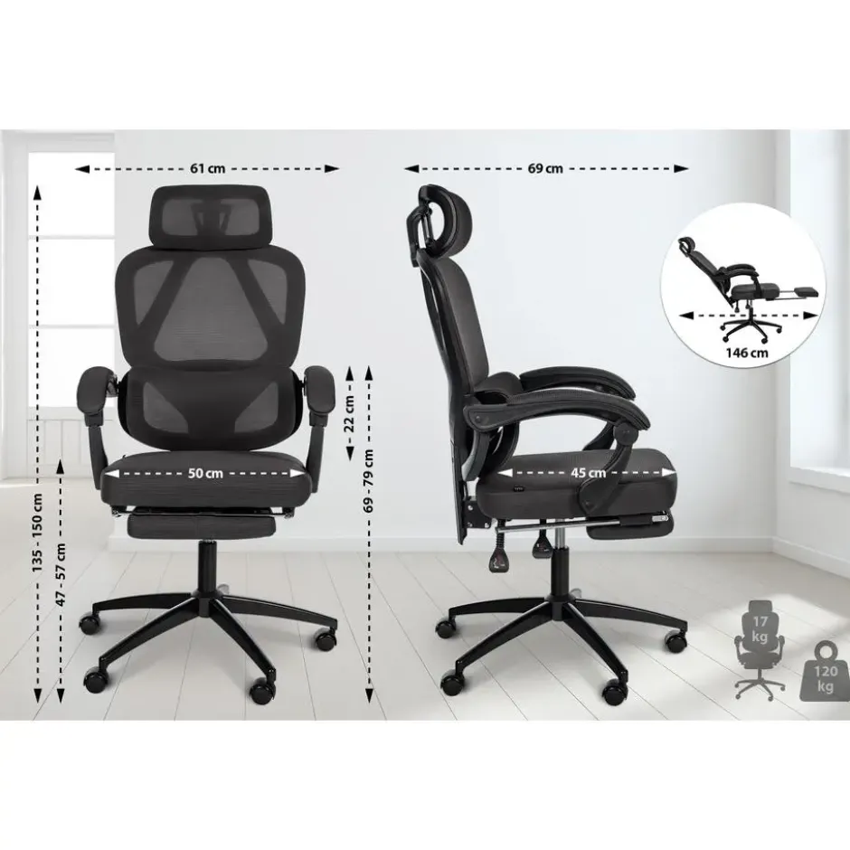 CLP Bureaustoel Gander zwart Frame - Stof - zwart