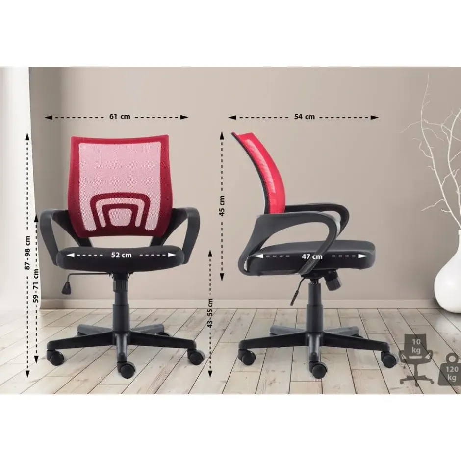 CLP Bureaustoel Genius zwart Frame - Kunstleer - rood