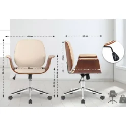 CLP Bureaustoel Kemberg chroom Frame - Hout - walnoot/creme