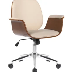 CLP Bureaustoel Kemberg chroom Frame - Hout - walnoot/creme
