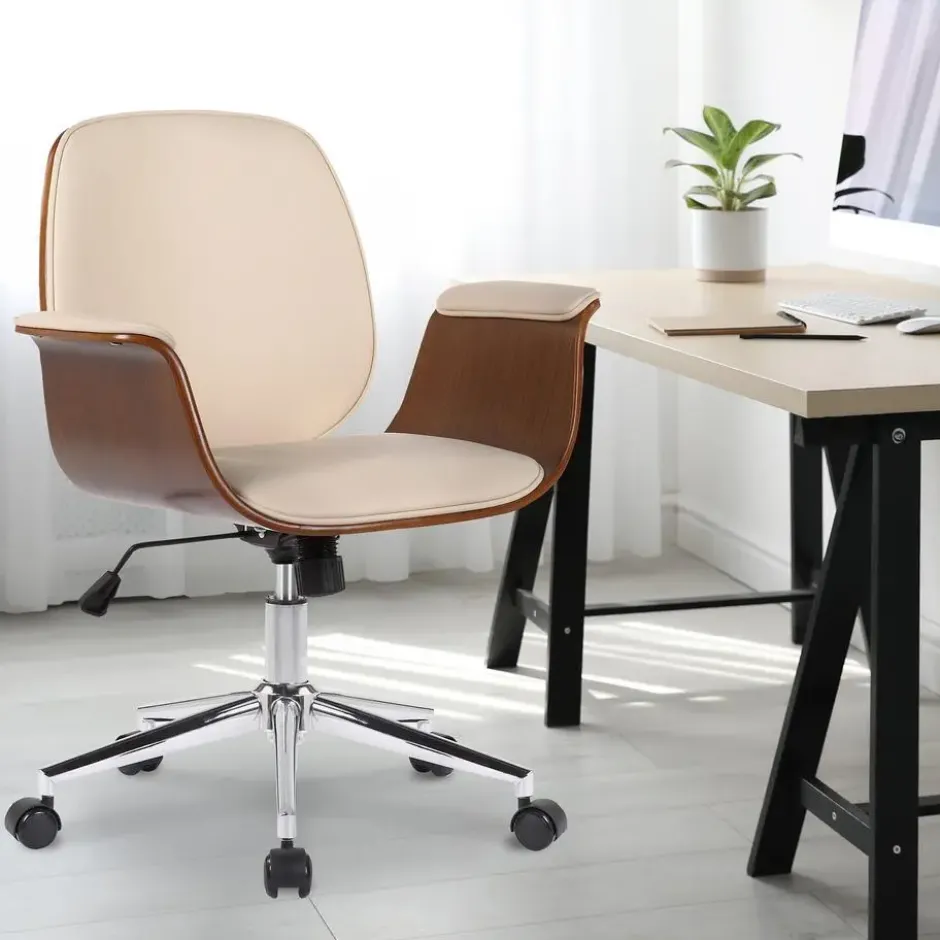 CLP Bureaustoel Kemberg chroom Frame - Hout - walnoot/creme