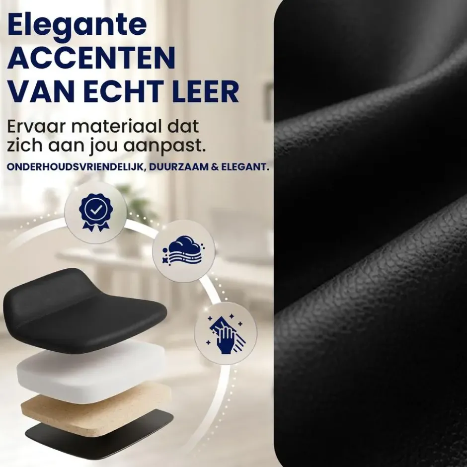 CLP Bureaustoel Keren zwart Frame - Echt leer - zwart