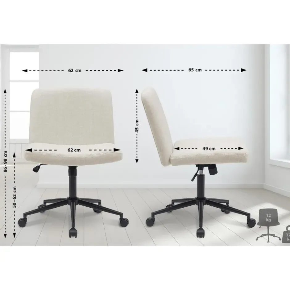 CLP Bureaustoel Kingman zwart Frame - Stof - creme