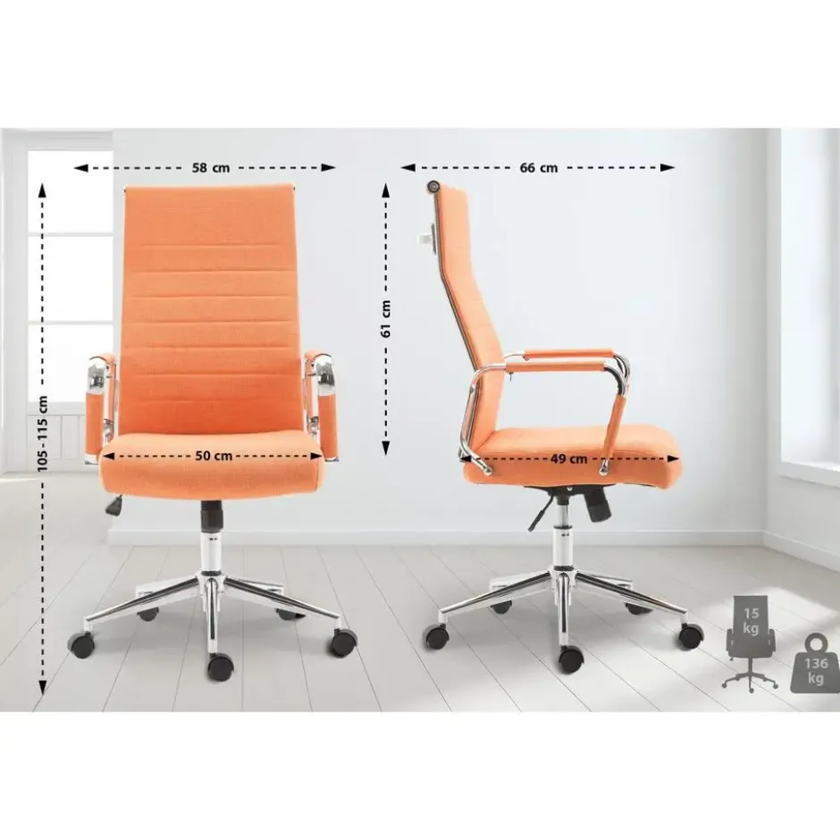 CLP Bureaustoel Kolumbus chroom Frame - Stof - oranje