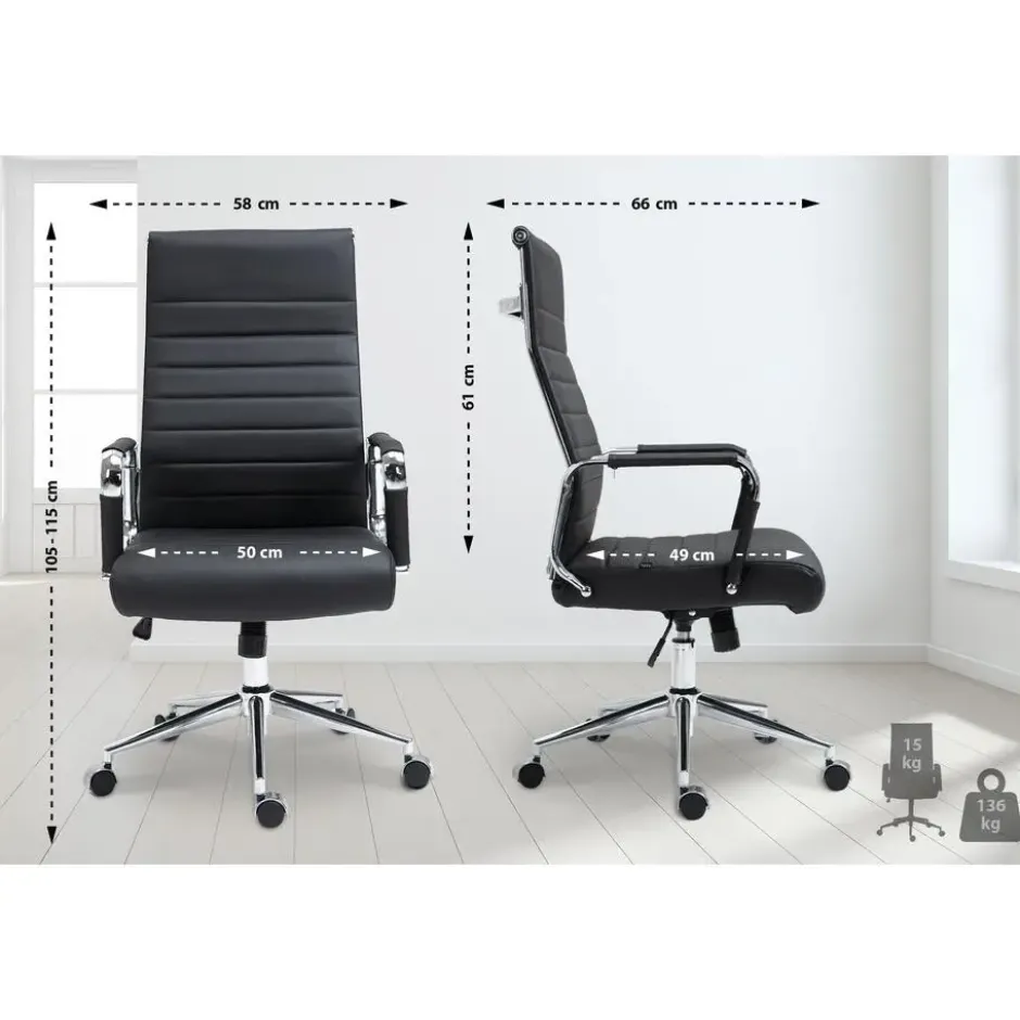 CLP Bureaustoel Kolumbus chroom Frame - Echt leer - zwart