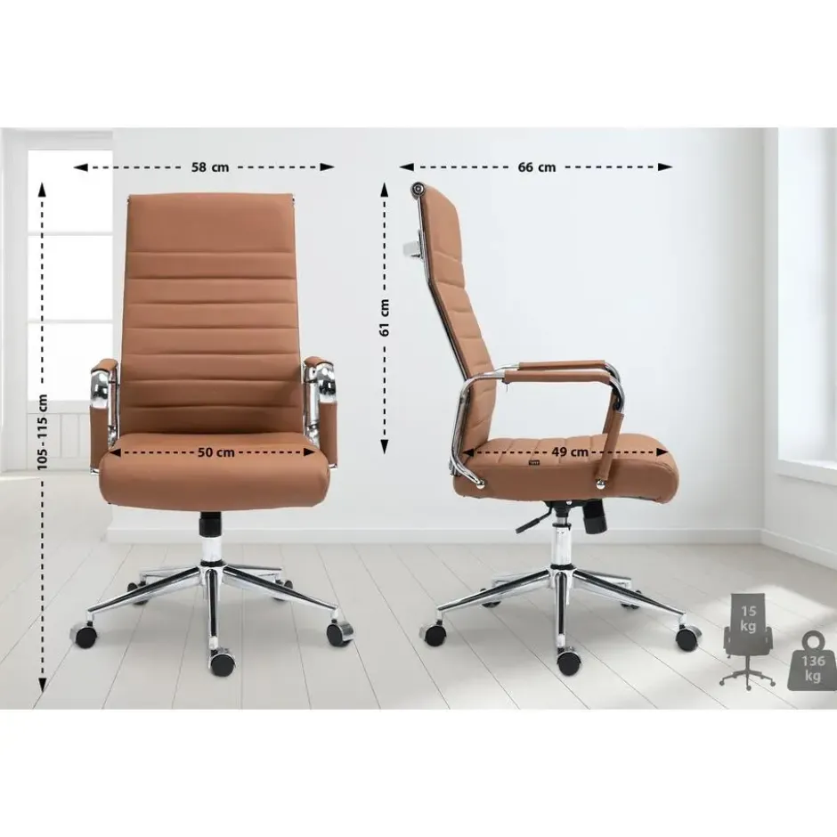 CLP Bureaustoel Kolumbus chroom Frame - Echt leer - licht bruin