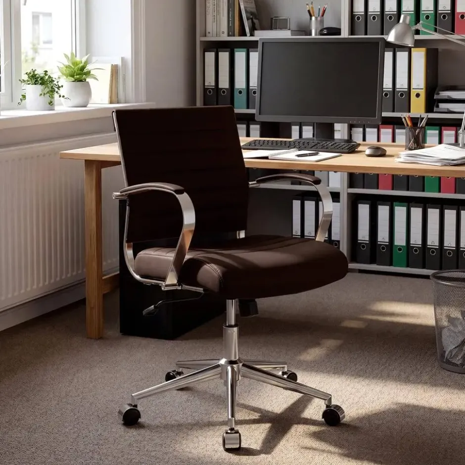 CLP Bureaustoel Oakland chroom Frame - Kunstleer - bruin