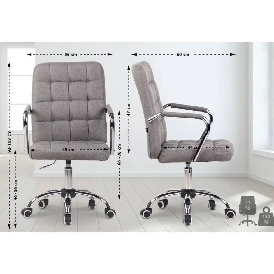 CLP Bureaustoel Terni chroom Frame - Stof - grijs