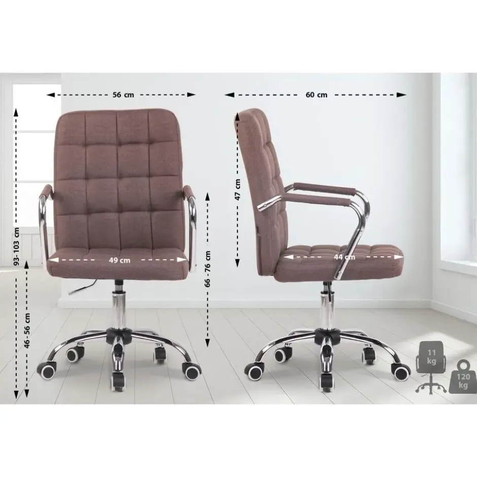 CLP Bureaustoel Terni chroom Frame - Stof - bruin