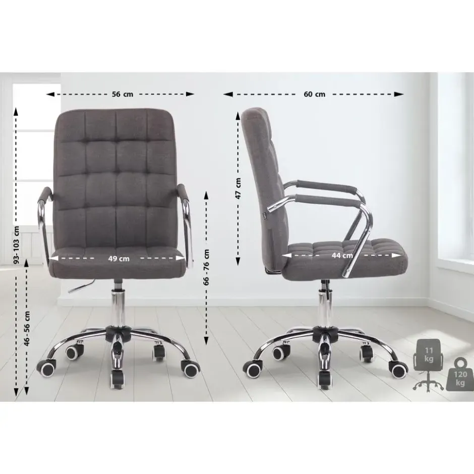 CLP Bureaustoel Terni chroom Frame - Stof - donkergrijs