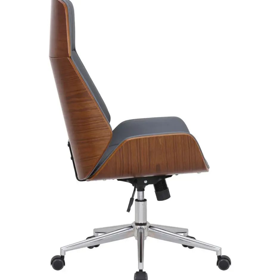 CLP Bureaustoel Varel chroom Frame - Kunstleer - walnoot/grijs