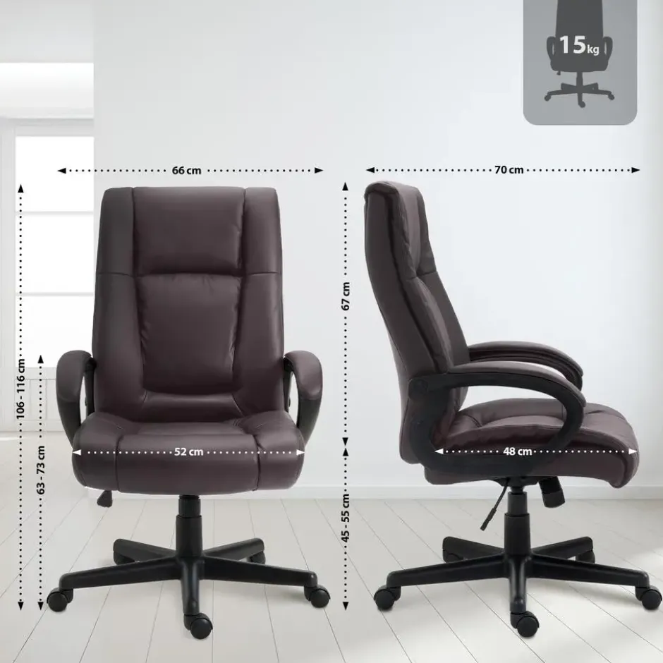 CLP Bureaustoel XL Sparta zwart Frame - Kunstleer - bruin