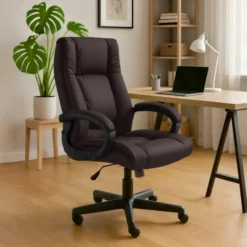 CLP Bureaustoel XL Sparta zwart Frame - Kunstleer - bruin