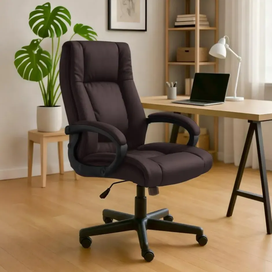 CLP Bureaustoel XL Sparta zwart Frame - Kunstleer - bruin