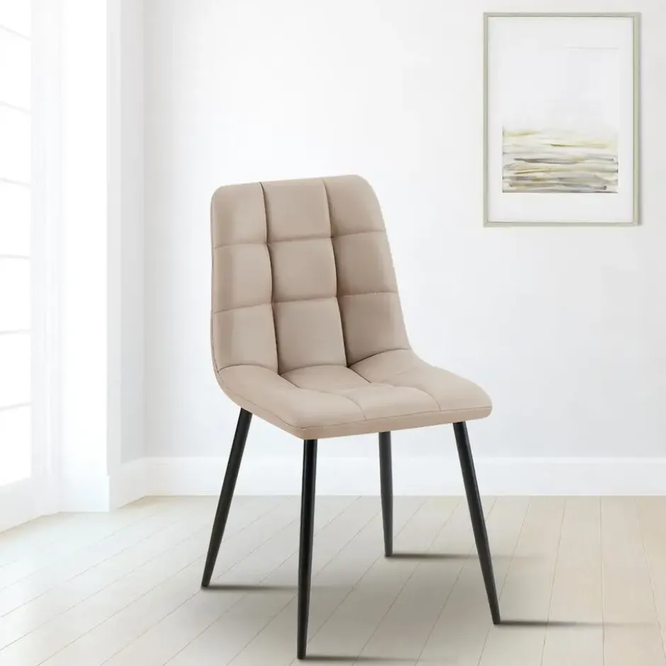 CLP Eetkamerstoel Antibes zwart Frame - Kunstleer - taupe