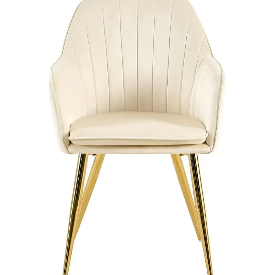 CLP Eetkamerstoel Cheryl goud Frame - Fluweel - creme
