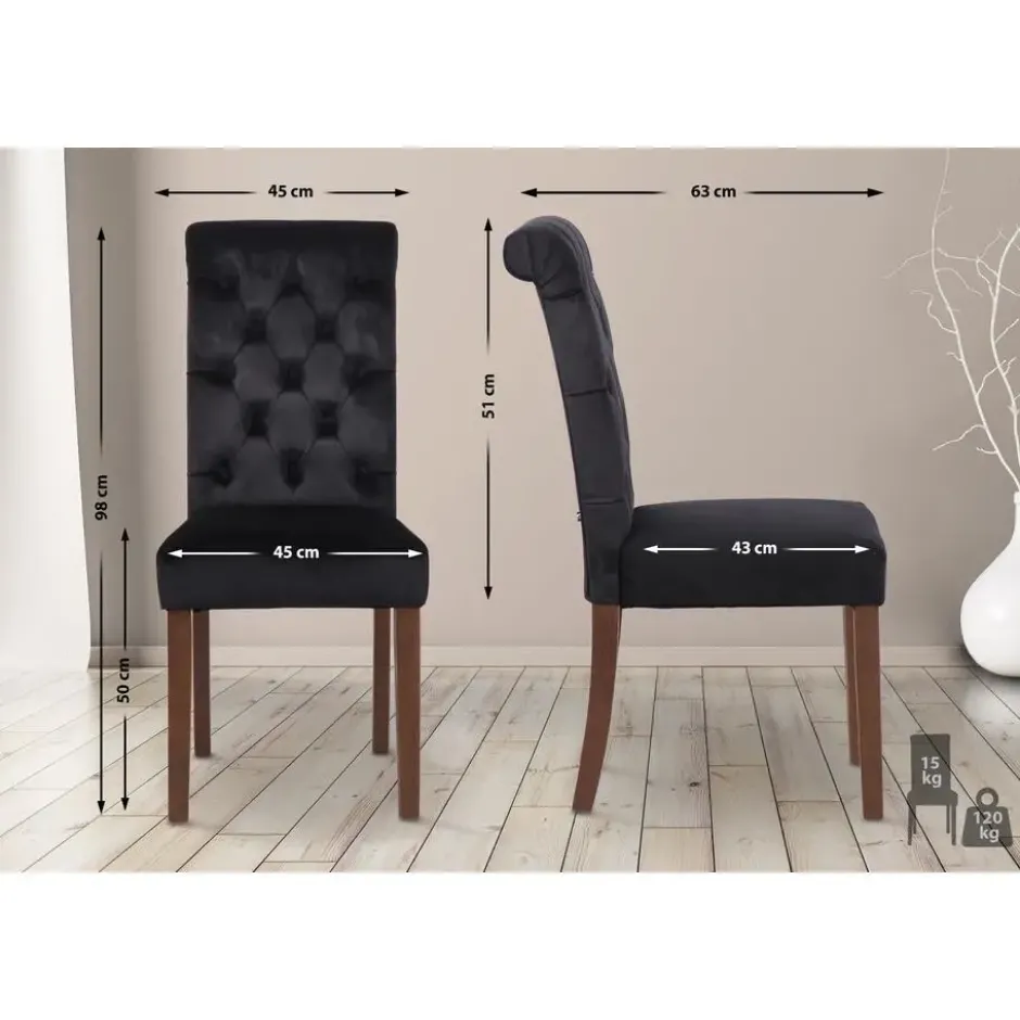 CLP Eetkamerstoel Lisburn walnoot Frame - Fluweel - zwart