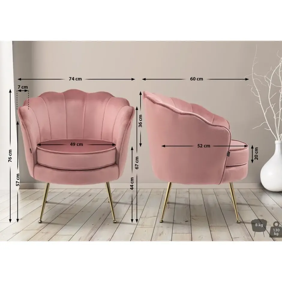 CLP Eetkamerstoel Rosita goud Frame - Fluweel - roze