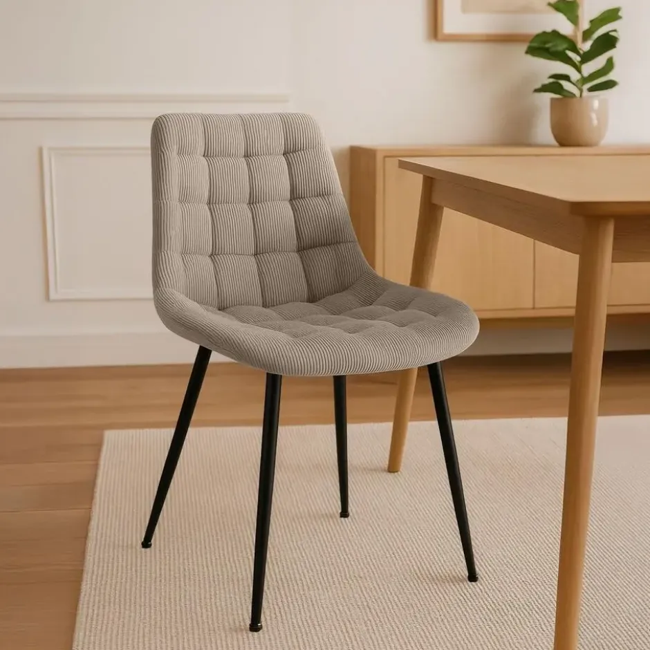 CLP Eetkamerstoel Sardna zwart Frame - Ribstof - taupe