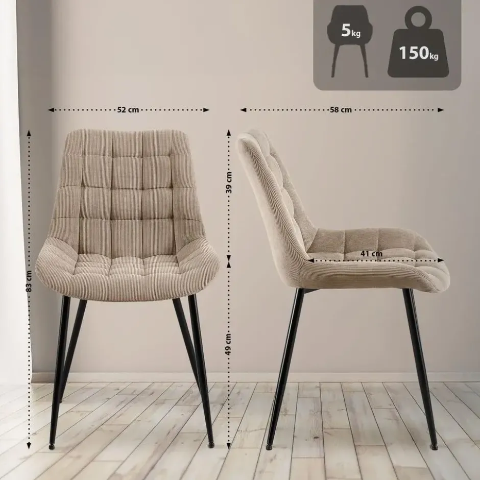 CLP Eetkamerstoel Sardna zwart Frame - Ribstof - taupe