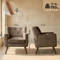CLP Fauteuil Kioni bruin Frame - Ribstof - donkerbruin