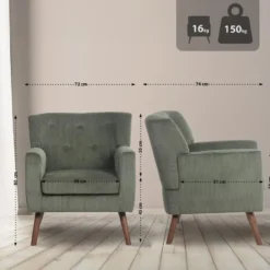 CLP Fauteuil Kioni bruin Frame - Ribstof - groen