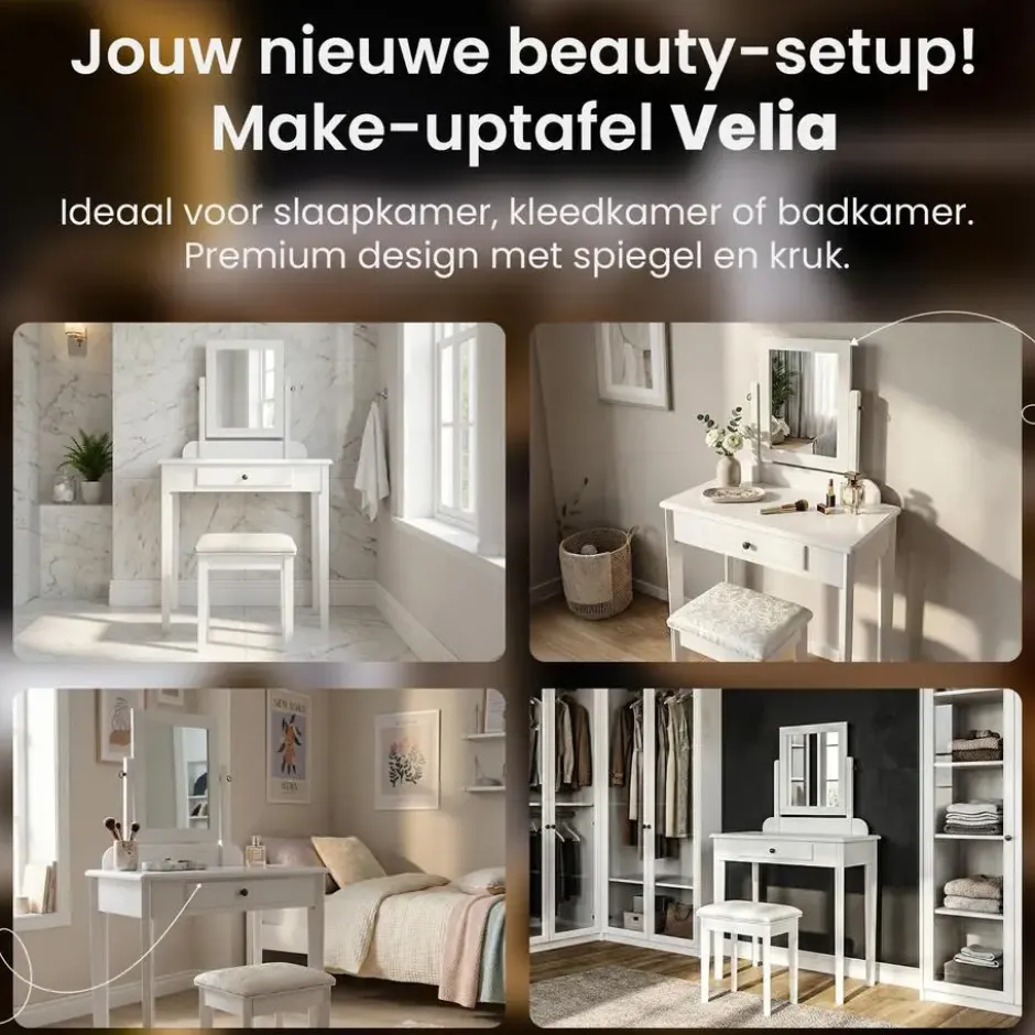 CLP Kaptafel Velia wit Frame - Hout - wit