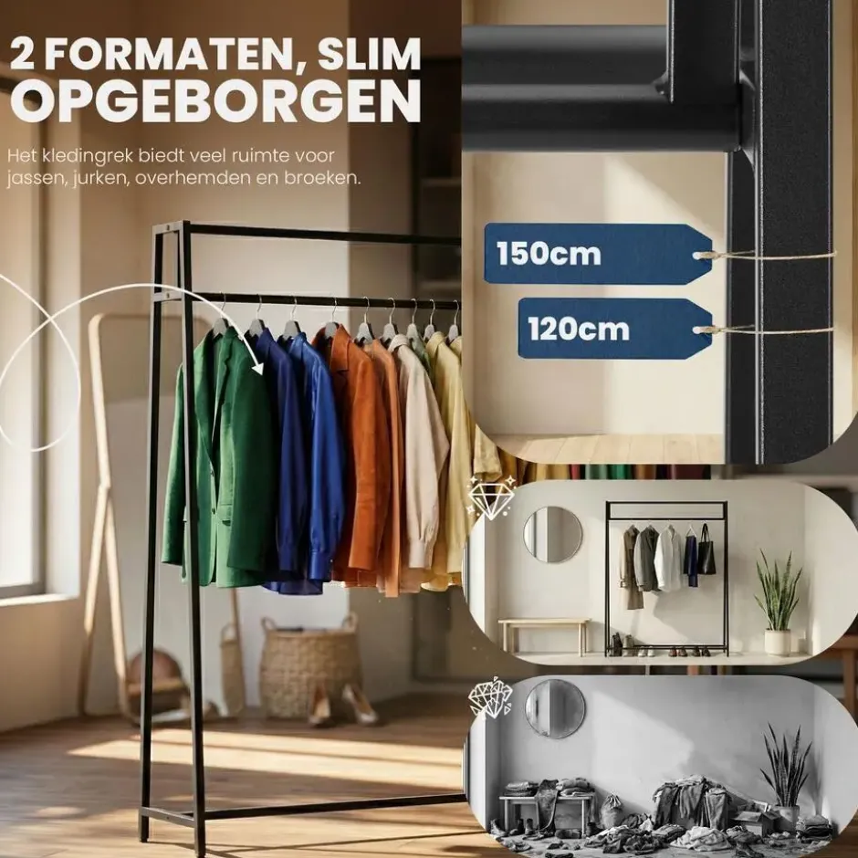 CLP Kledingrek Ingar 150x120x35 cm - zwart