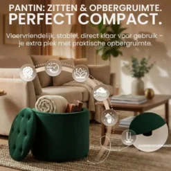 CLP Poef Pantin zwart Frame - Fluweel - groen