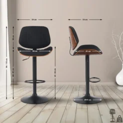CLP Set van 2 Barkruk Clawson zwart Frame - Stof - walnoot/zwart