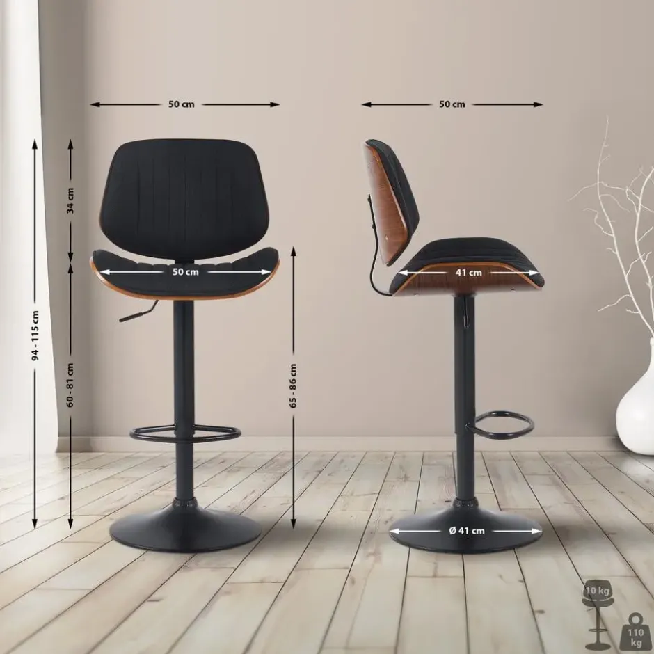 CLP Set van 2 Barkruk Clawson zwart Frame - Stof - walnoot/zwart