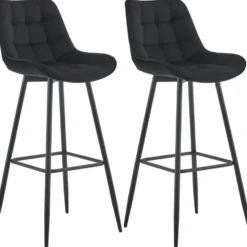 CLP Set van 2 Barkruk Dartford mat zwart Frame - Fluweel - zwart