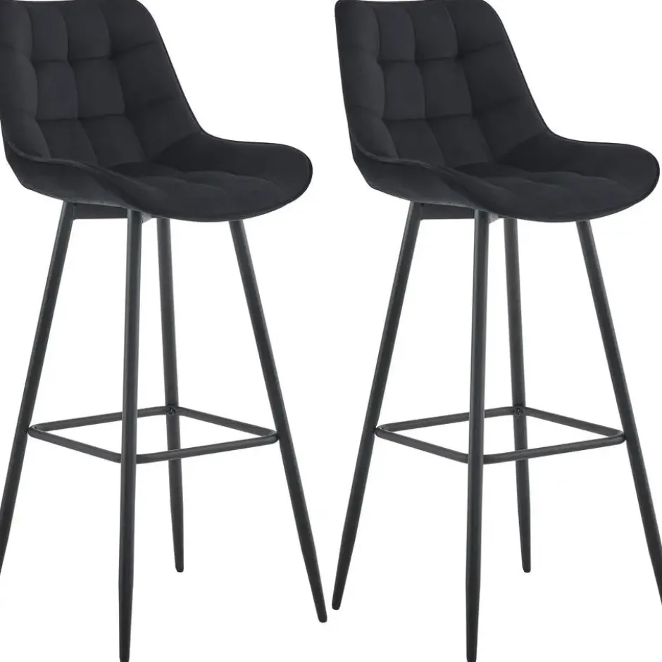 CLP Set van 2 Barkruk Dartford mat zwart Frame - Fluweel - zwart