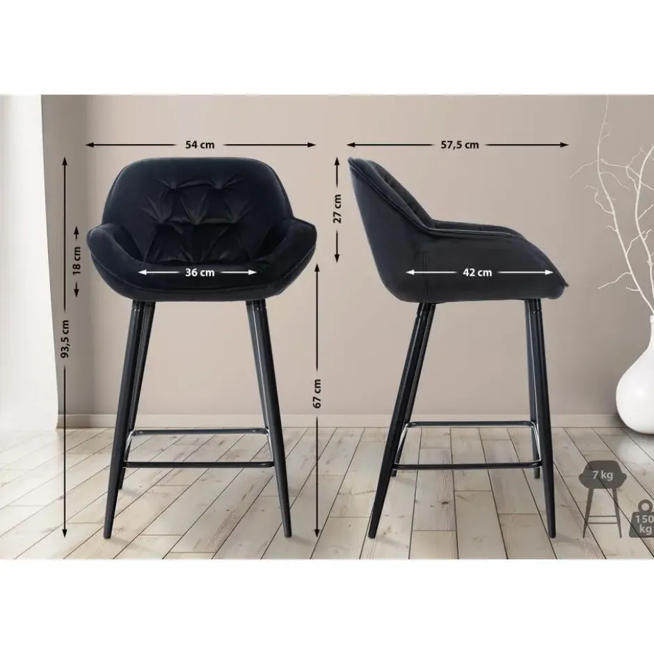 CLP Set van 2 Barkruk Gibson zwart Frame - Fluweel - zwart