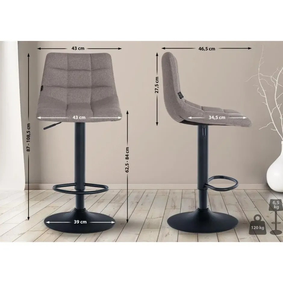 CLP Set van 2 Barkruk Jerry zwart Frame - Stof - grijs