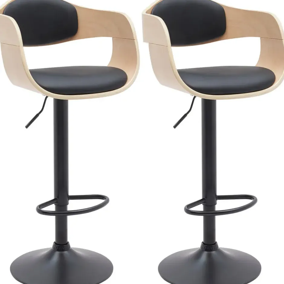 CLP Set van 2 Barkruk Kingston mat zwart Frame - Kunstleer - natura/zwart