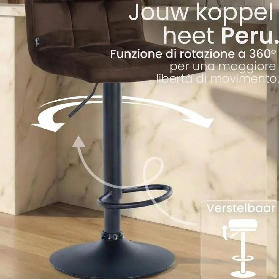 CLP Set van 2 Barkruk Peru zwart Frame - Fluweel - bruin