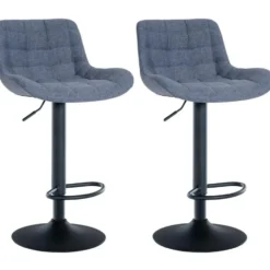 CLP Set van 2 Barkruk Tover zwart Frame - Stof - blauw