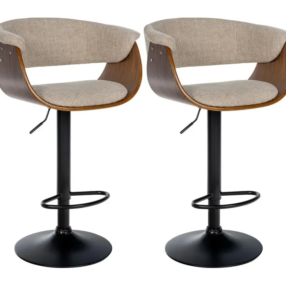 CLP Set van 2 Barkruk Vestal zwart Frame - Stof - walnoot/creme