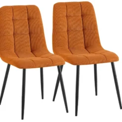 CLP Set van 2 Eetkamerstoel Antibes zwart Frame - Ribstof - oranje