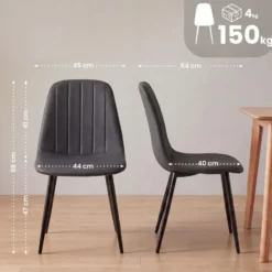 CLP Set van 4 Eetkamerstoel Baxter zwart Frame - Fluweel - donkergrijs