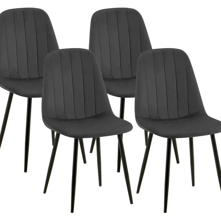 CLP Set van 4 Eetkamerstoel Baxter zwart Frame - Fluweel - donkergrijs