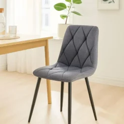 CLP Set van 2 Eetkamerstoel Clairton zwart Frame - Stof - donkergrijs